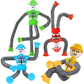4PCS Sensory Robot Tube Fidget Toys for Autistic Children, Christmas Stocking Stuffers for Kids Boys Girls, Autism Telescopic Suction Cup Toy, Airplane Travel Toy Idea Gift Classroom Prize.