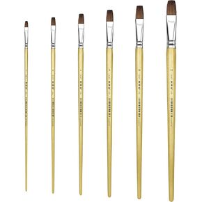 XDT#166B Bright Artist Paint Brush 6 Piece Set, Red Sable Flat Paint Brushes for Watercolor, Acrylic, Oil and Canvas Painting