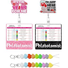 8 Pcs Phlebotomy Badge Reel Set Order of Draw Badge Card Beads,Phlebotomy Essentials Phlebotomist Badge Reel Accessories, Phlebotomy Practice Kit Lab Rn Badge Buddy Reel Nurse Supplies