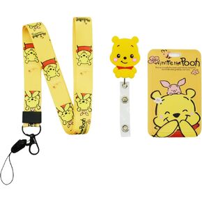 Pooh Cute Badge Card Holder with Lanyard, Retractable Badge Reel, ID Credit Card Holder Purse Pouch with Lanyard Durable Card Case Neck Pouch Wallet Keychain for Students Teens