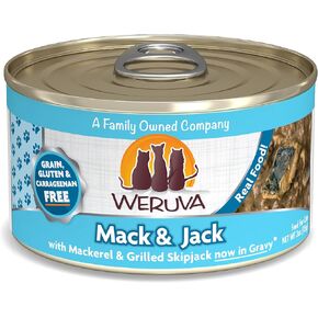 Weruva Classic Cat Food, Mack & Jack with Mackerel & Grilled Skipjack in Gravy, 3oz Can (Pack of 24)