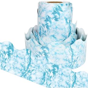 Blue Bulletin Board Borders Ocean Scalloped Border Trim Marble Classroom School Decoration Teacher Supply for Chalkboard Whiteboard 52 ft