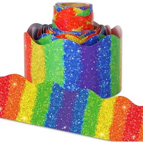 Whaline 32.8Ft Colorful Stripe Bulletin Board Border Rainbow Color Stripe Die Cut Trim Border Roll for Pride Day Party Decoration Supplies