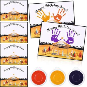 Motipuns 30 Pcs Christmas Nativity Handprint Crafts Bulk Religious Christmas Greeting Cards Gifts with 3 Pcs Large Ink Pads Sunday School Fun Activities DIY Happy Birthday Jesus Party Supplies