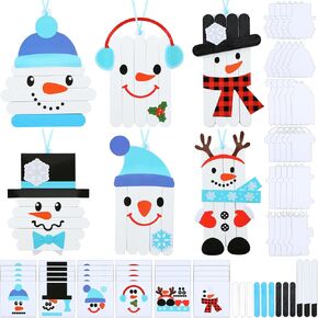 30 Sets Christmas Snowman Stick Craft Kit DIY Christmas Snowman Craft Winter Arts and Craft Snowman Stick Ornaments Bulk Holiday Classroom Activities Party Favors