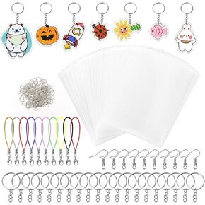 Draupnir Shrinky Plastic Sheets Keychain Kit, 165Pcs Shrinky Art Kit for Kids Including 25 Shrinky Paper Sheets, 20 Keychains and 100 Open Iron Ring,ect for DIY Ornaments or Creative Craft