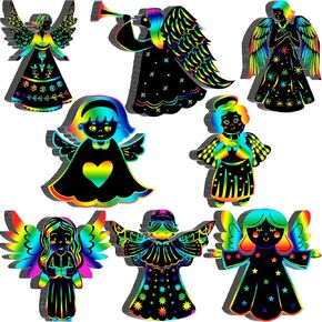 Motipuns 80 Pcs Christmas Angel Scratch Cards for Boys Girls Rainbow Christmas Ornaments Christmas Crafts for Winter Xmas Holiday Party Supplies Home Classroom DIY Activities