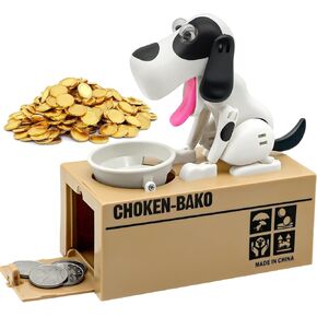 Cute Dog Piggy Bank,SAYTAY Hungry Puppy Stealing Coins Like Magic Coin Munching Money Bank Birthday Gift for Kids (Brown)