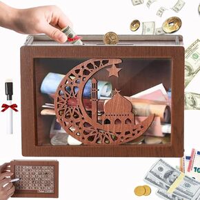 Cashbox Kakeibo Money Box,10000 Savings Challenge Box,Wooden Money Box with Money Targets and Markers, Money Vault for Cash Saving 10k, Cash Vault Wooden Savings Box Boys and Girls Bank Savings Box
