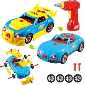 PowerTRC Take Apart Racing Car Toddler Toys Set, 30 Pcs Stem Learning Education Toy Build Your Own Car Construction Set with Drill, Light, Sound