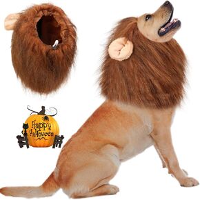 Vivifying Lion Mane for Dog, Adjustable Halloween Dog Lion Costume Wig with Ears for Medium and Large Dogs, Realistic & Funny Dog Accessory Perfect for Parties and Photoshoots (Large, Brown&Black)