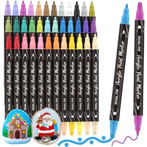 36 Colors Acrylic Paint Pens Markers, Dual Tip Acrylic Paint Markers for Wood,Rock Painting, Canvas, Stone, Glass, Acrylic Dot Markers Pen For DIY Crafts Making Art Supplies