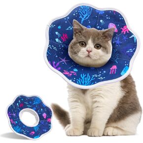 IOKHEIRA Adjustable Soft Cat Cone Collar, Comfortable Elizabethan Recovery Collar for Cats, Kittens, and Puppies, Lightweight Protective Neck Cone, Prevents Licking Wounds, Does Not Block Vision (M)