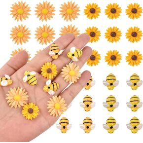 VYNYJOAN 100PCS Tiny Resin Bees and Daisy Flowers, Flatback Resin Establishments Bees Flowers for DIY Crafts