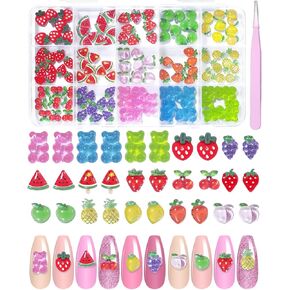 100 Pieces Fruits Cute Slime Charms for Craft DIY, Bear Beads Resin Jewelry Making, Jelly Strawberry Cherry Peach Embellishments Supplies Mixed Fruit Slime Charms Hair Clip Phone Case Nail Art Decor