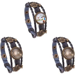 SUNNYCLUE DIY 4 Sets Braided Leather Bracelet Making Kit Multilayer Rope Bangle Cuff Wristband with Blank Alloy Cabochon Bezel Tray, Clear Glass Cabochon 18mm, Button Adjust, Mixed Shapes