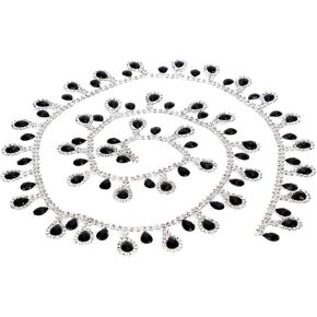 Rhinestone Fringe, 1 Yard Black Teardrop Rhinestone Fringe Trim with Tassel Rhinestone Fringe Applique for Sewing Crafts Wedding Party Clothing DIY Decoration