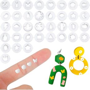 BBTO Set of 36 Polymer Clay Cutters for Earring Mini Jewelry Small Cutters Plastic Clay Molds Pottery Tools for Jewelry Making (Cute Style)