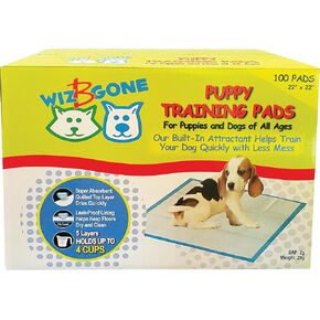 Wiz B Gone Dogs 100 Pack Puppy/Adult Pet Training Pee and Poo Pads for Dog 22 X 22 inches