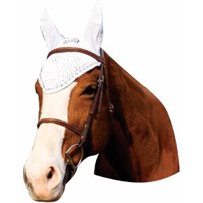 Equine Couture Fly Bonnet with Crystals - Pony Color - White, Size - Cob