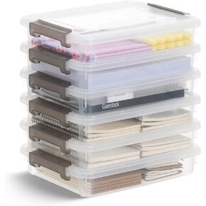 4.8 QT Plastic File Boxes, 3PCS Portable Flat Sensory Bin, Clear Flat Storage Box with Lids, Stackable Craft Organizers and Storage for Office and School Supplies, Paper, Scrapbook, Photo
