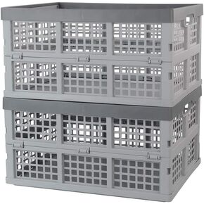 34 Quart Plastic Crates, Collapsible Storage Crates/Stackable Storage Container Basket, 2-Pack