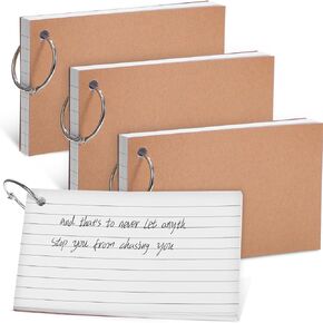 SEWACC 4Pcs Index Cards 3x5 Inches Flash Cards With Ring Ruled Punched Study Card Heavy Note Cards for Home Office School