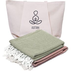 ATANI Turkish Oversized Beach Towel Backpack 2 in 1 Quick Dry Sand Free Thin Large Beach Towel Bag Travel 100% Organic Cotton Blanket Pool Swim Accessories for Adults Gifts (Red x Navy Blue)