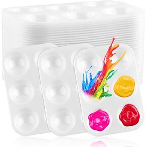 30 Pack White Art Paint Tray Palette 6 Well Rectangular Watercolor Palette Paint Holder Tray Paint Tray for Student Adult Painting Party Art Painting DIY Craft
