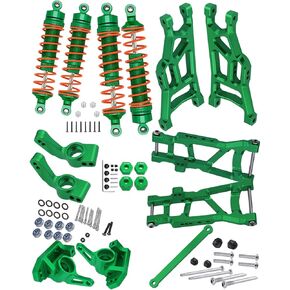 Upgrades Part for 1/10 Rustler VXL 2wd/Stampede VXL 2wd,Alloy Front Rear Shock Absorbers,Suspension A Arms,Steering Blocks Caster Blocks C-Hubs Stub Axle Carriers Left&Right,Red