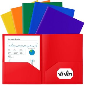 ViVin Sturdy 2 Pocket Folders, 12-Pack Plastic Folders with Pockets, 8.5 * 11 Poly Folder, Letter Size, for Kids, Students & Officer (Green)