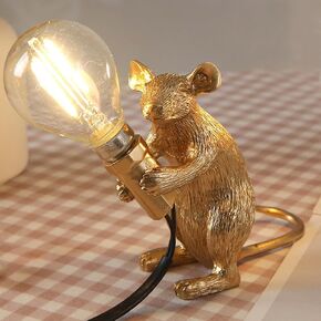 LED Resin Animal Rat Desk Modern Cute Art Children's Bedside Gift Table Lamp Simple Operation Lifelike Image Modern Small Mini Mouse Figure Night Light (Gold)