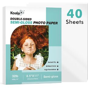 Koala Thin Double Sided Semi-Gloss Photo Paper 8.5X11 Inch 40 Sheets 32LB for Inkjet and Laser Printer for Menu Flyer Print