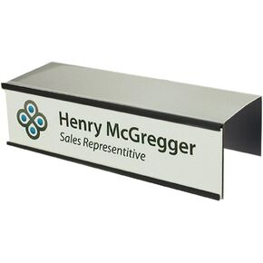 Quality Aluminum, Changeable Cubicle Nameplate Holder, Satin Silver Base, and Matte Black Name Plate Holder, Guaranteed Not to Crack (3" Depth)