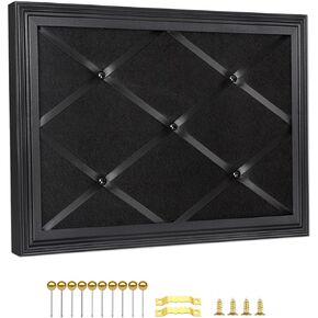 Black Felt Memo Bulletin Board with Frame, 17x13 inches Pin Board for Wall, Vision Board Message Board Memo Board with Criss-Cross Ribbons for Home Office School Wall Decor(BK Velvet-F,4333)