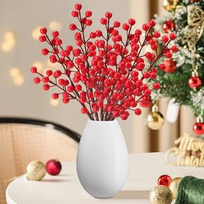 Christmas Holly Flowers Picks,30 Pack Artificial Red Berry Stems,8.27 Inch Red Berries Floral Crafts for Christmas Tree Wreath Decorations Wedding Holiday New Year Home Decor