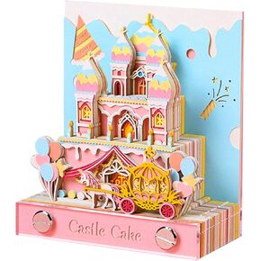 3D Memo Pad Magic Castle with Light, Rip Away Paper Carving Art Notepad, Non-Sticky DIY Note Pad Cubes Note Cards Stickers Post Notes for Office/Home, Creative Gift