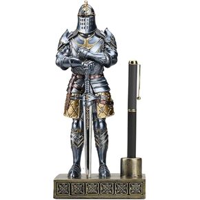 King's Guard Knight Pen Stand Statue Office Pen Stand Desk Organizer for Men Top Collection as Gift 9.45 Inches (Blue)
