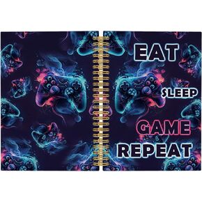 Gaming Black Neon Journal Notebook - Eat Sleep Game Repeat Notebooks College Ruled for Gamer, Gifts for Boys Gamer, Office School Supplies, Hardcover Spiral Notebook 5.5"x8.3"