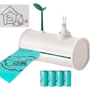 Outdoor Dog Poop Bags Holder Wall Mounted Dog Waste Bags Dispenser with 4 Rolls Leak-Proof Doggy Potty Bags Pet Trash Bags Storage Station for Garden Yard Kitchen Bathroom(White)