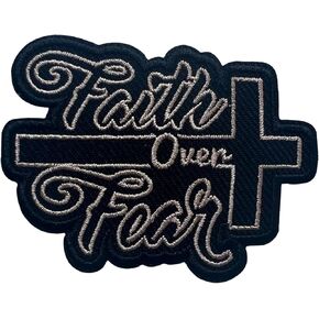 Faith Over Fear Patch, 3 Inches Sew On Iron On Patches Embroidery Patches for Clothes Backpacks Hats Jeans Bag, Religious Cross Embroidered Patches, Bible Verse Patch, DIY Patch for Christians