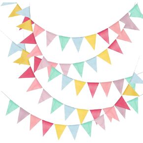60 Flags Pastel Pennant Banner, Pastel Birthday Decorations with 5 x 13 ft Hemp Cords, Imitated Burlap Bunting for Graduation Classroom School Carnival Outdoor Ice Cream Party Decor