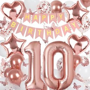 Rose Gold 15th Birthday Decorations for Girl, 15 Year Old Birthday Sign with Happy Birthday Banner, 40In Number 15 Foil Birthday Balloons, Butterfly Decorations, Heart and Star Balloons