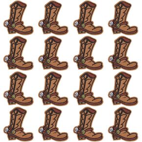 FINGERINSPIRE 16PCS Cowboy Boots Iron On Patches 3.2x2.8 inch Computerized Embroidery Western Long Boot Appliques Non-Woven Fabrics Sew on Patches for Clothing Jeans, Coat, Bag, Hat, Shoes Decoration
