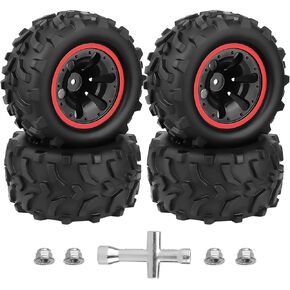 HobbyPark 135mm 5.31" Tall Pre-Glued 12mm Hex RC Truck Wheels and Tires Set for 1/10 Traxxas Hoss 4x4 Stampede 2wd VXL Redcat Volcano EPX Pro 2s 3s 4s Lipo Brushless Systems