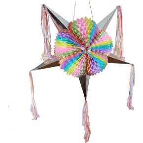Large 5-Point Star Cute & Colorful Foldable Pastel Pinata Traditional Mexican Handmade Piñata Great for Girls Birthday, Posada, Christmas, Party Fiesta, supports up to 6 lb of candies