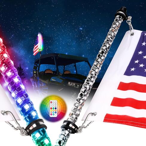 Nirider 2PCS 1ft LED Whip Lights with Flag Pole Remote Control Spiral RGB Chase Light Offroad Warning Lighted Antenna LED Whips for SXS, UTV, ATV, Off Road, Truck, Sand, Buggy Dune, RZR, Can-am, Boat in Saudi Arabia