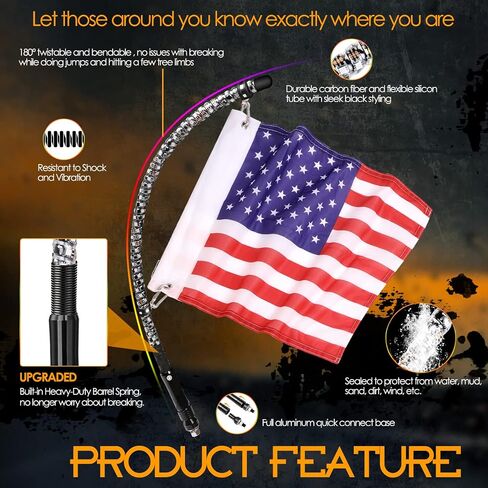 Nirider 2PCS 1ft LED Whip Lights with Flag Pole Remote Control Spiral RGB Chase Light Offroad Warning Lighted Antenna LED Whips for SXS, UTV, ATV, Off Road, Truck, Sand, Buggy Dune, RZR, Can-am, Boat in Saudi Arabia