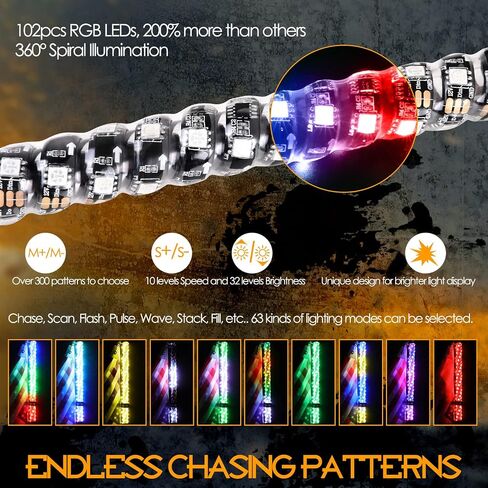 Nirider 2PCS 1ft LED Whip Lights with Flag Pole Remote Control Spiral RGB Chase Light Offroad Warning Lighted Antenna LED Whips for SXS, UTV, ATV, Off Road, Truck, Sand, Buggy Dune, RZR, Can-am, Boat in Saudi Arabia
