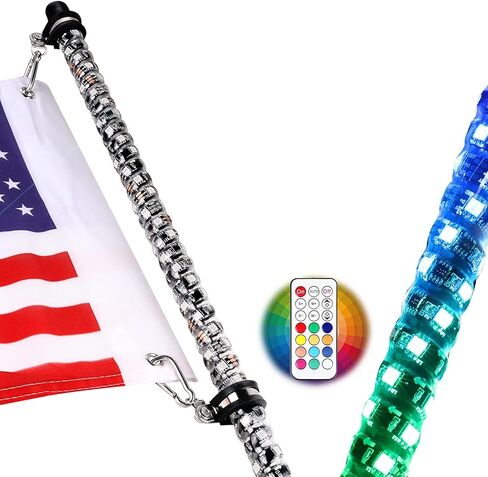 Nirider 2PCS 1ft LED Whip Lights with Flag Pole Remote Control Spiral RGB Chase Light Offroad Warning Lighted Antenna LED Whips for SXS, UTV, ATV, Off Road, Truck, Sand, Buggy Dune, RZR, Can-am, Boat in Saudi Arabia
